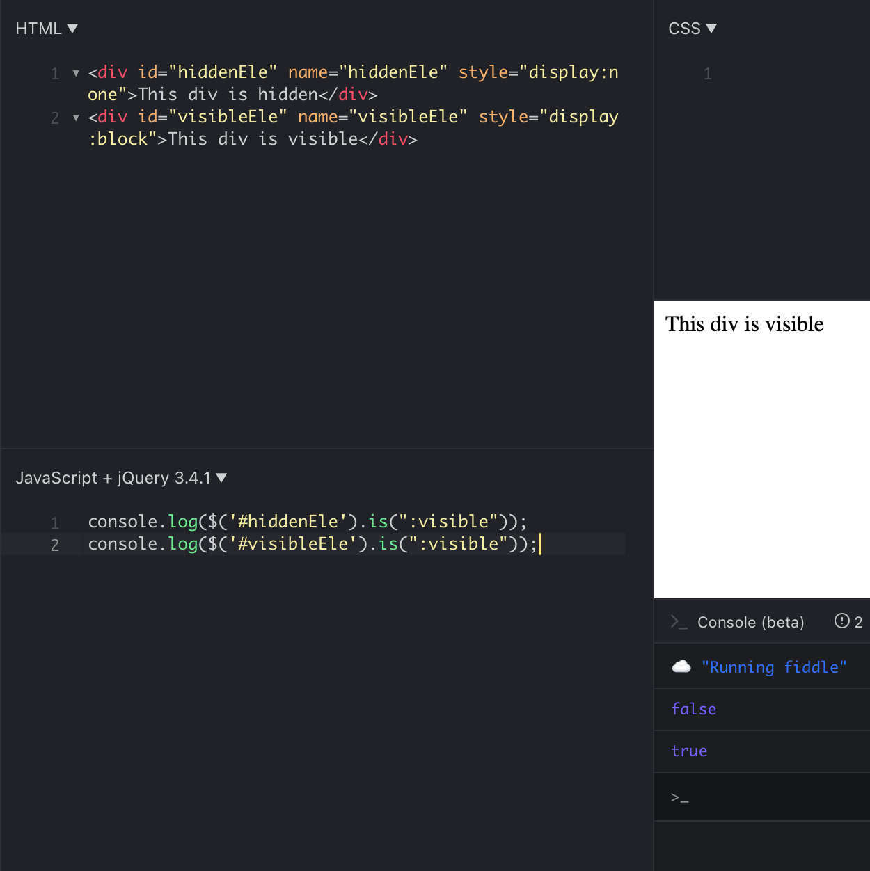 How to check if an element is hidden using jQuery code?